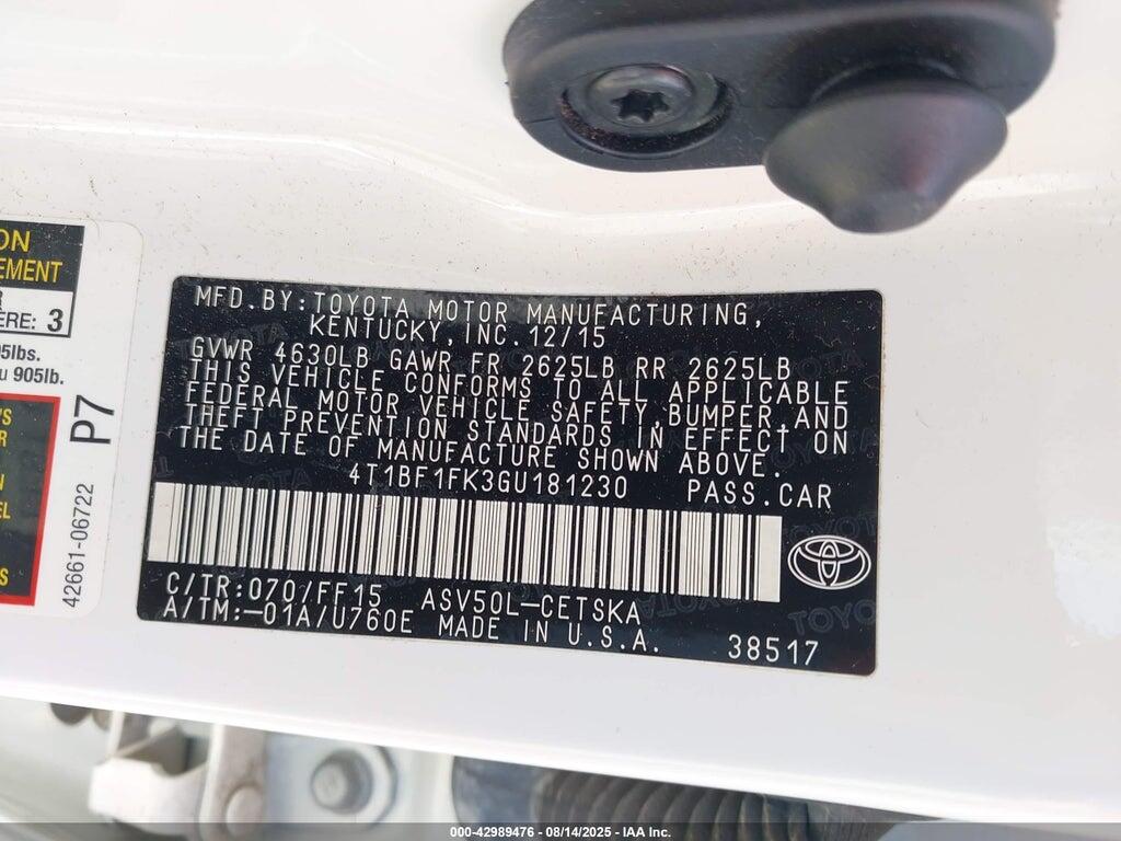 4T1BF1FK3GU181230 2016 TOYOTA CAMRY photo no. 9