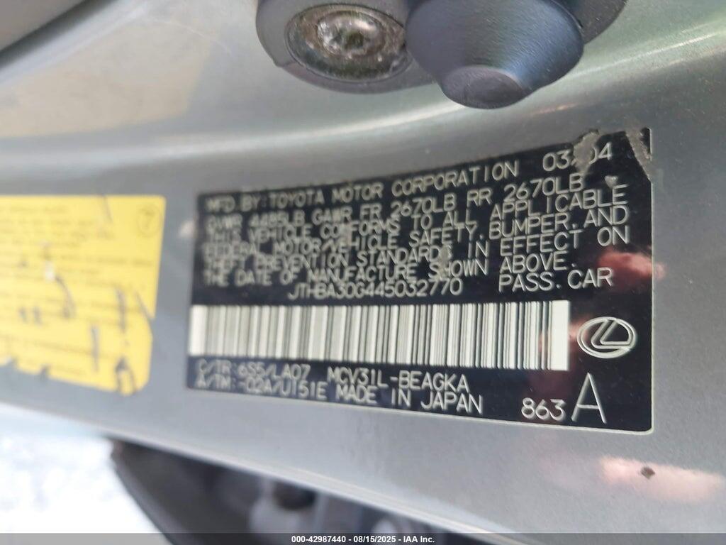 JTHBA30G445032770 2004 LEXUS ES 330 photo no. 9