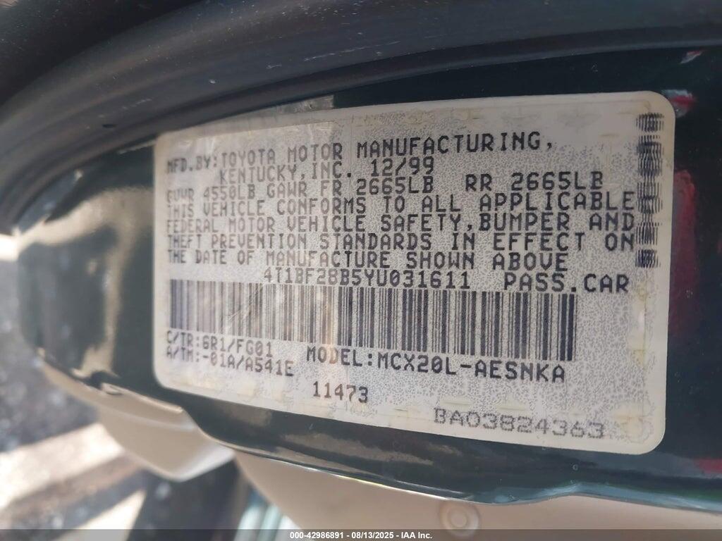 4T1BF28B5YU031611 2000 TOYOTA AVALON photo no. 9