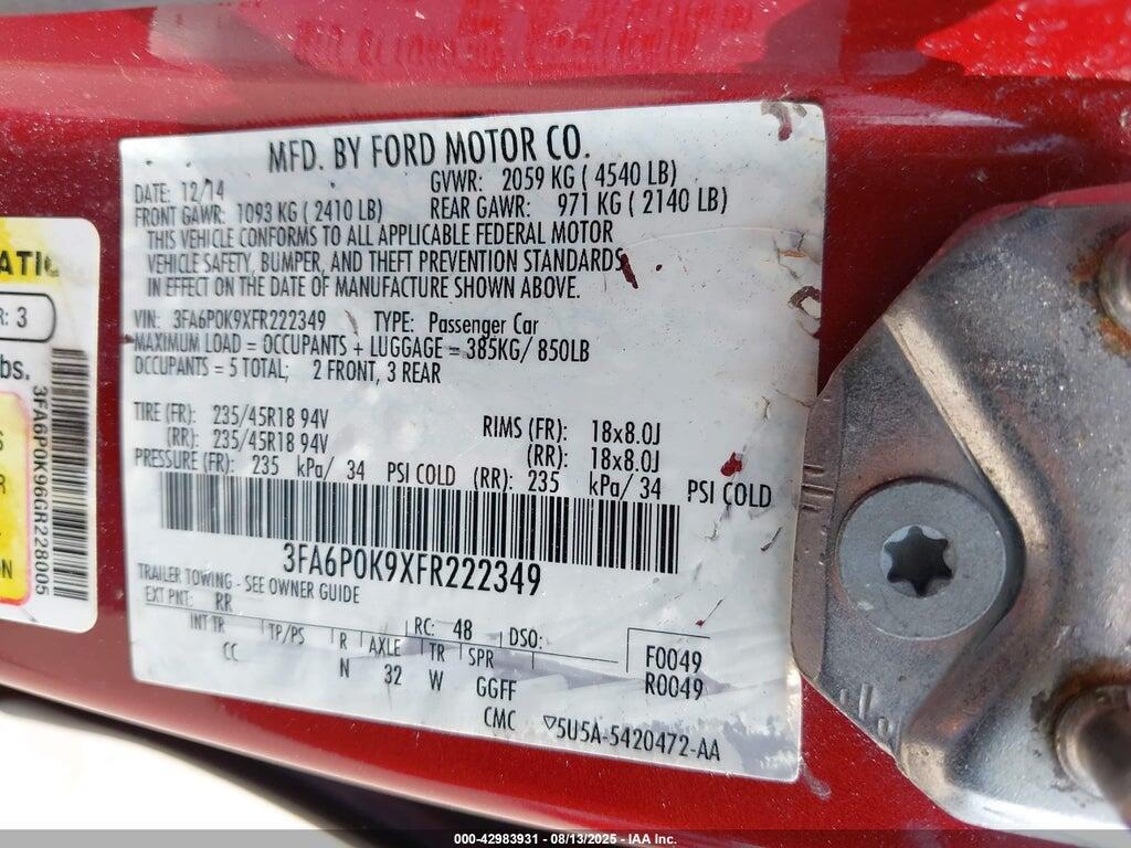3FA6P0K9XFR222349 2015 FORD FUSION photo no. 9