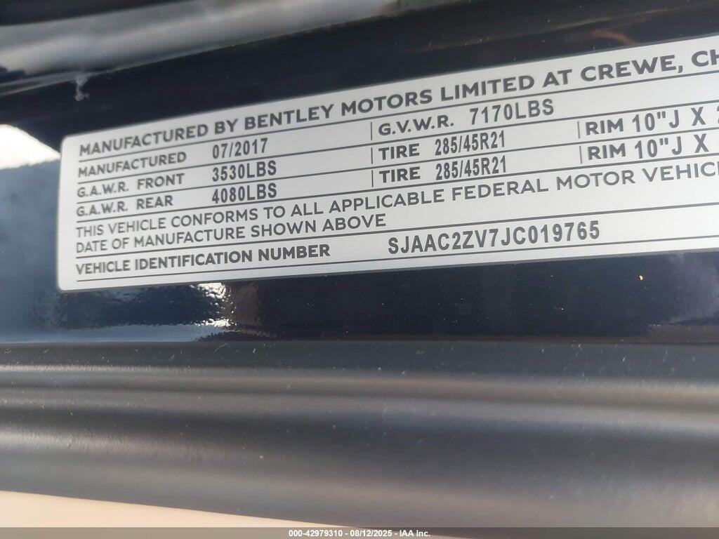 SJAAC2ZV7JC019765 2018 BENTLEY BENTAYGA photo no. 9