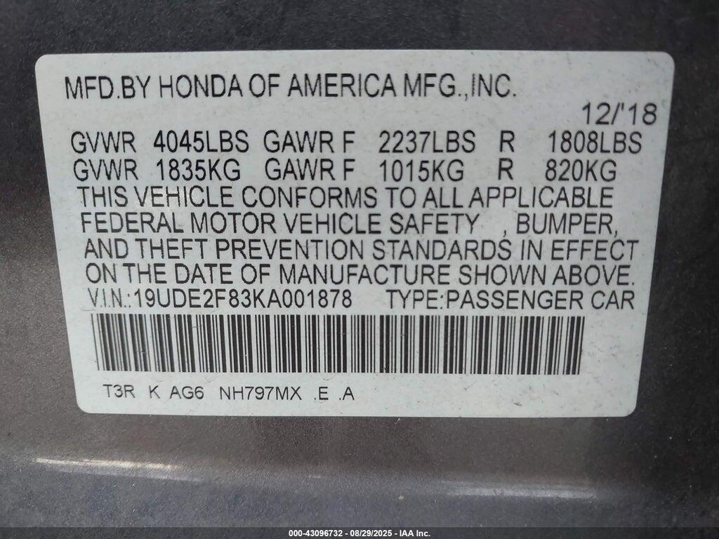 19UDE2F83KA001878 2019 ACURA ILX photo no. 9
