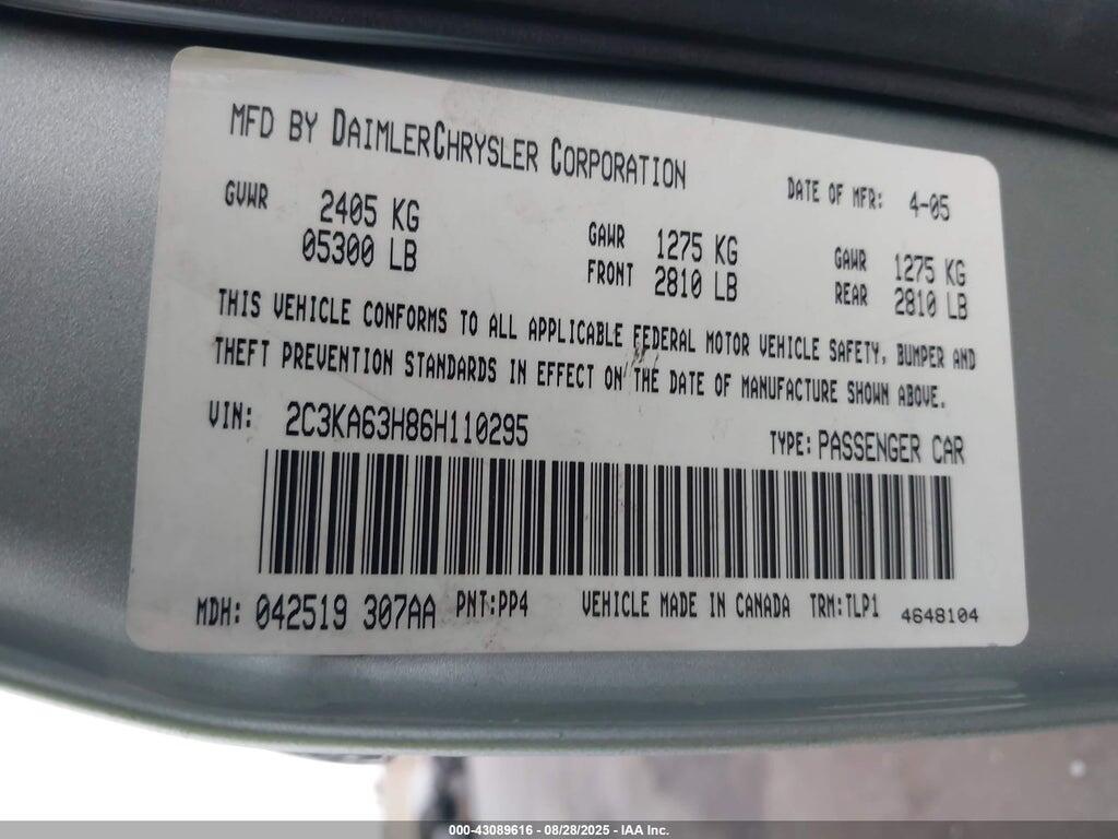 2C3KA63H86H110295 2006 CHRYSLER 300C photo no. 9