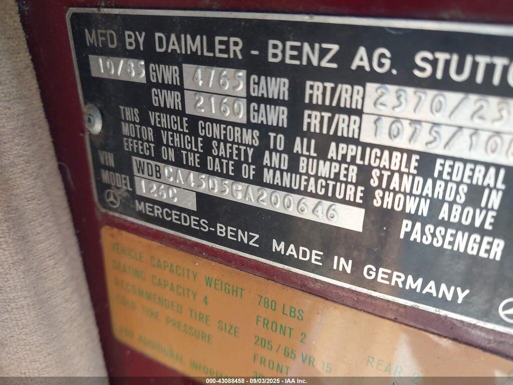 WDBCA45D5GA200646 1986 MERCEDES-BENZ 560 photo no. 9