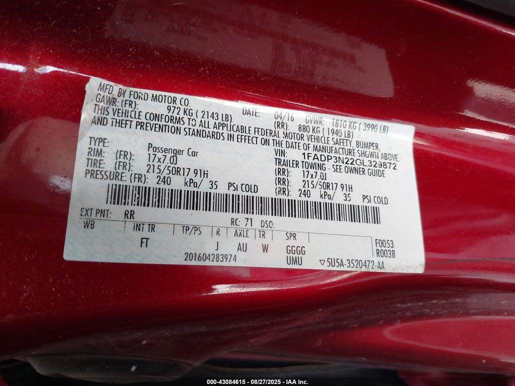 1FADP3N22GL329872 2016 FORD FOCUS photo no. 9