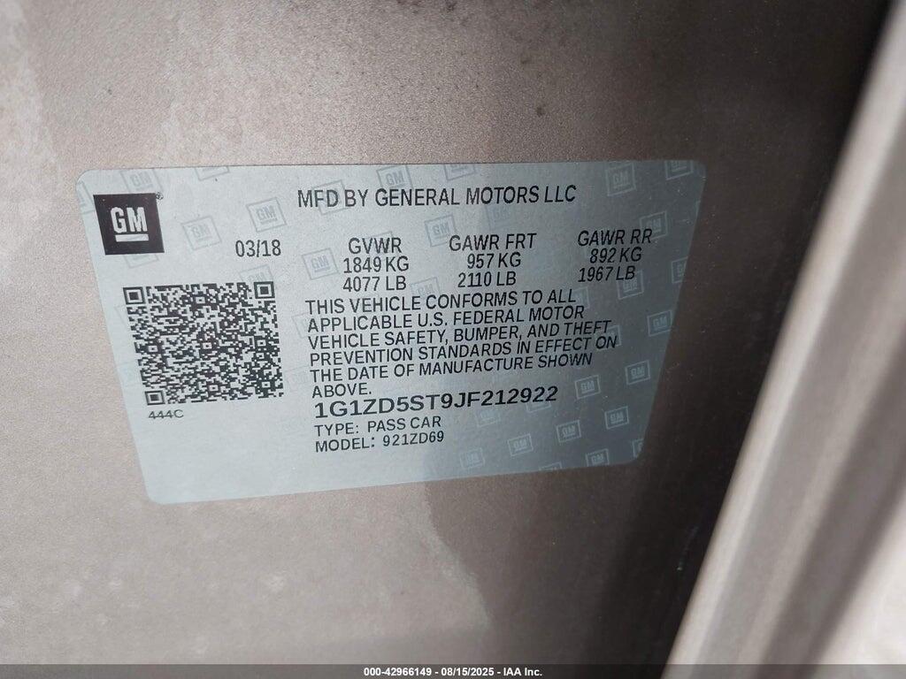 1G1ZD5ST9JF212922 2018 CHEVROLET MALIBU photo no. 9
