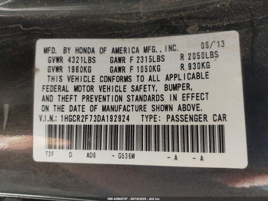 1HGCR2F73DA192924 2013 HONDA ACCORD photo no. 9