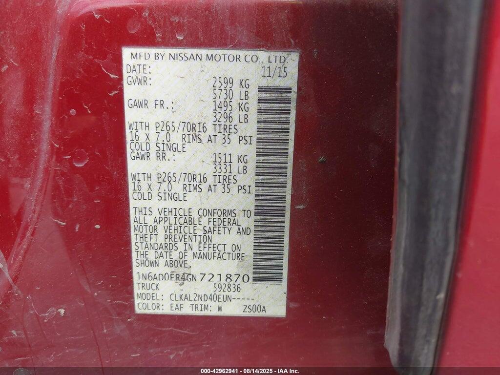 1N6AD0ER4GN721870 2016 NISSAN FRONTIER photo no. 9