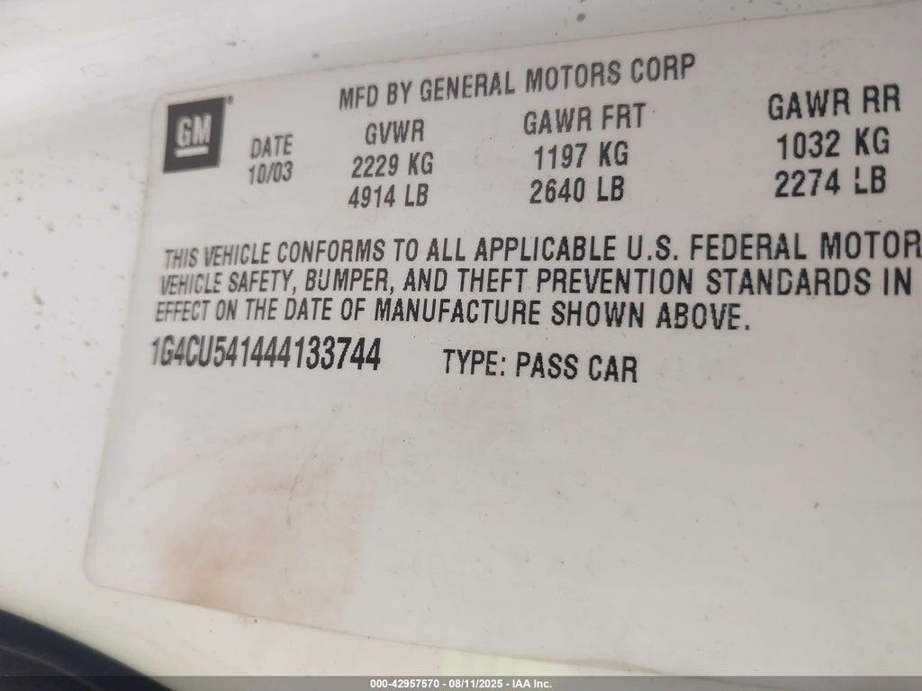 1G4CU541444133744 2004 BUICK PARK AVENUE photo no. 9