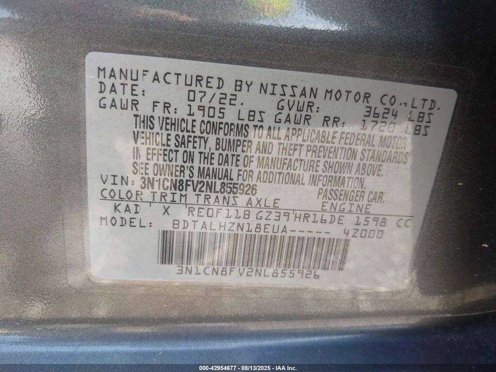 3N1CN8FV2NL855926 2022 NISSAN VERSA photo no. 9