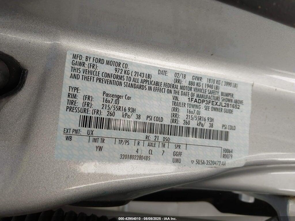 1FADP3FEXJL281652 2018 FORD FOCUS photo no. 9