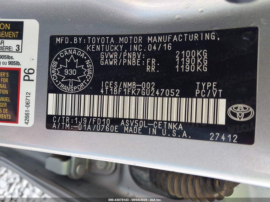 4T1BF1FK7GU247052 2016 TOYOTA CAMRY photo no. 9