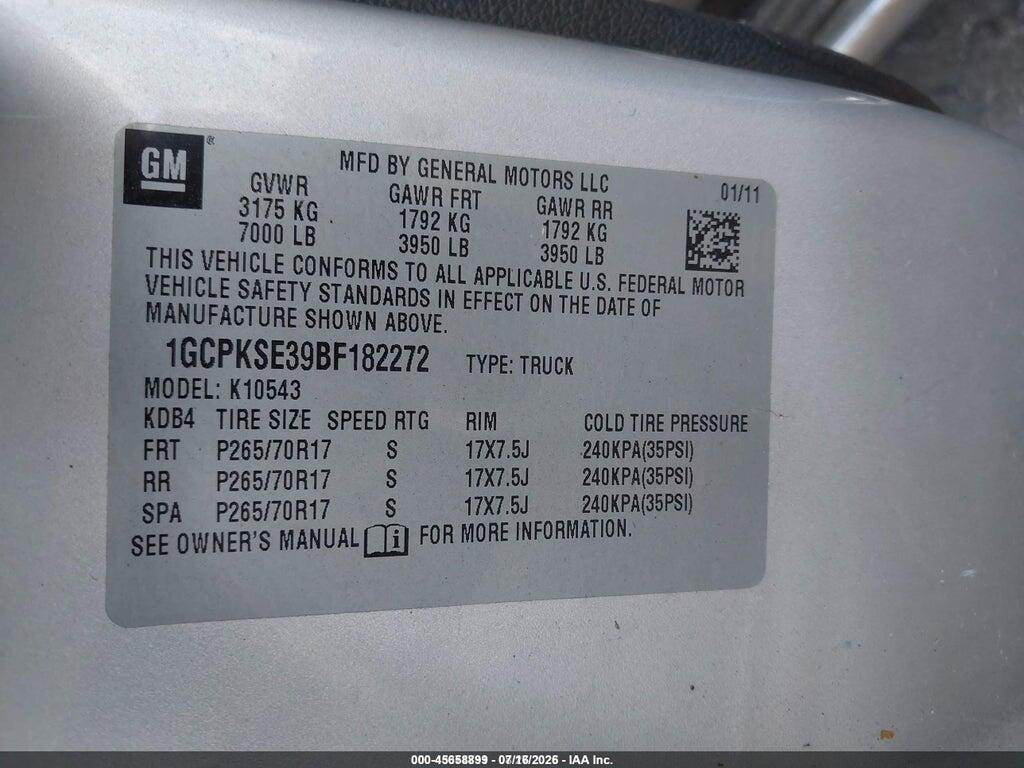 1GCPKSE39BF182272 2011 CHEVROLET SILVERADO 1500 photo no. 9