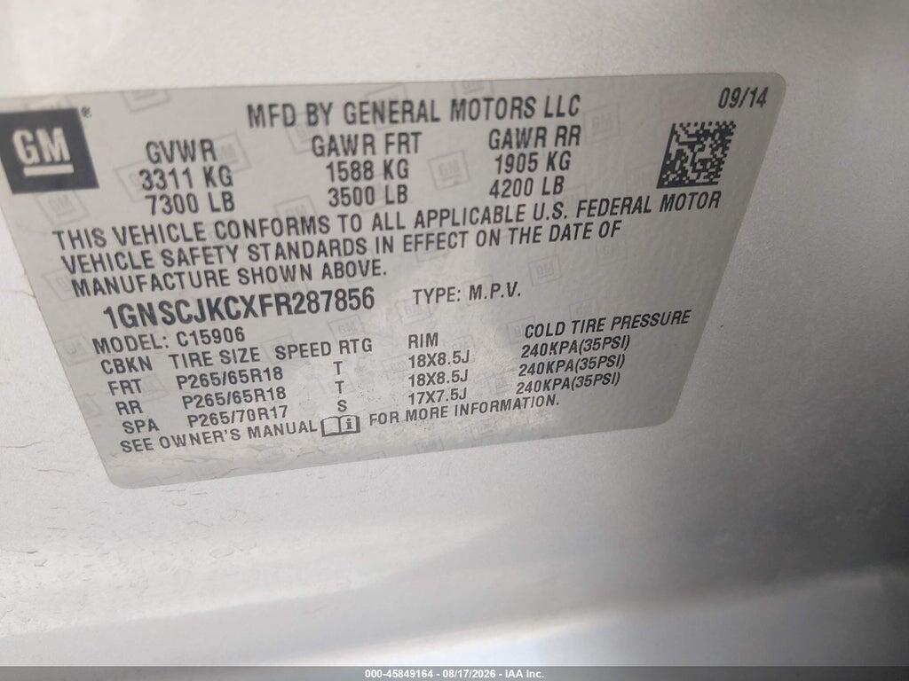 1GNSCJKCXFR287856 2015 CHEVROLET SUBURBAN 1500 photo no. 9
