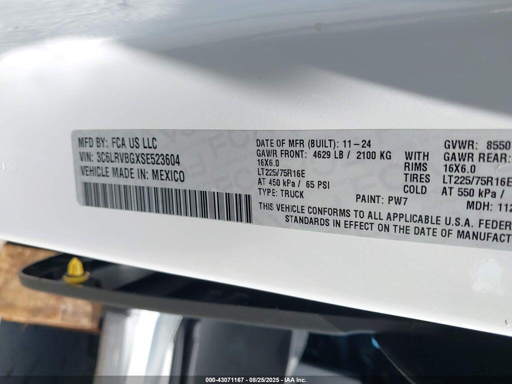 3C6LRVBGXSE523604 2025 RAM PROMASTER 1500 photo no. 9