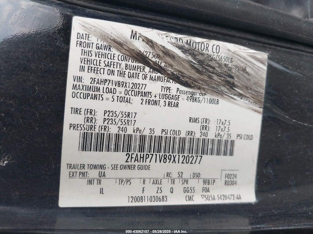 2FAHP71V89X120277 2009 FORD CROWN VICTORIA photo no. 9