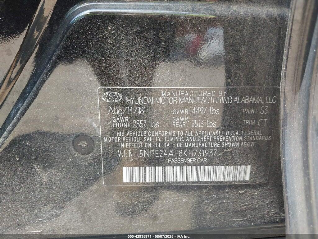 5NPE24AF8KH731937 2019 HYUNDAI SONATA photo no. 9