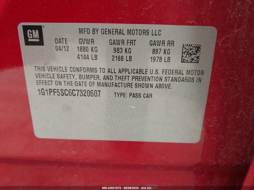 1G1PF5SC6C7320607 2012 CHEVROLET CRUZE photo no. 9