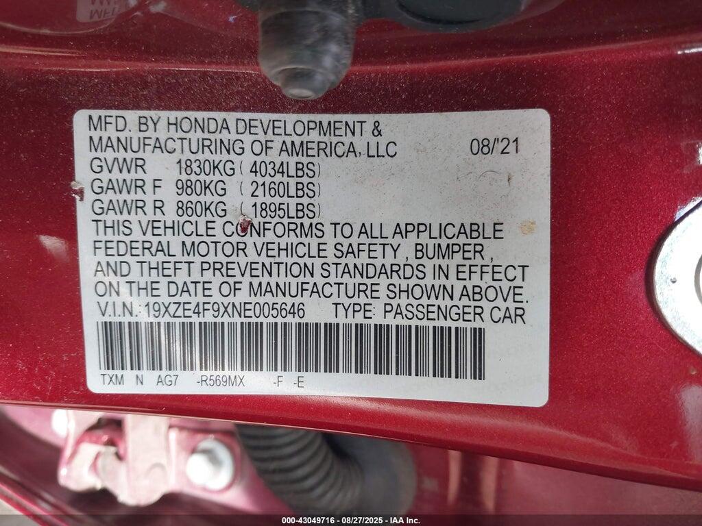 19XZE4F9XNE005646 2022 HONDA INSIGHT photo no. 9