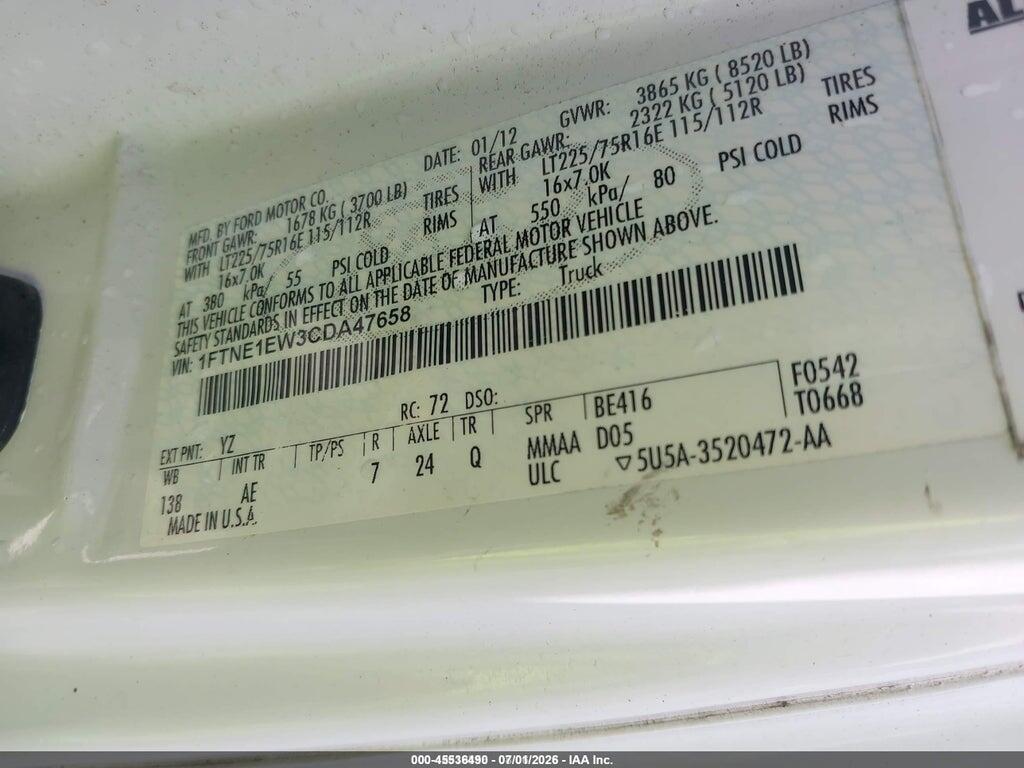 1FTNE1EW3CDA47658 2012 FORD E-150 photo no. 9