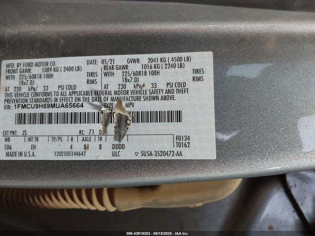 1FMCU9H69MUA65664 2021 FORD ESCAPE photo no. 9