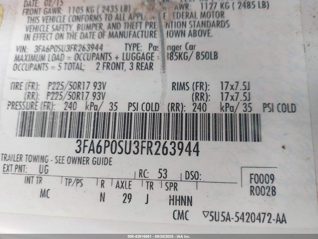 3FA6P0SU3FR263944 2015 FORD FUSION ENERGI photo no. 9
