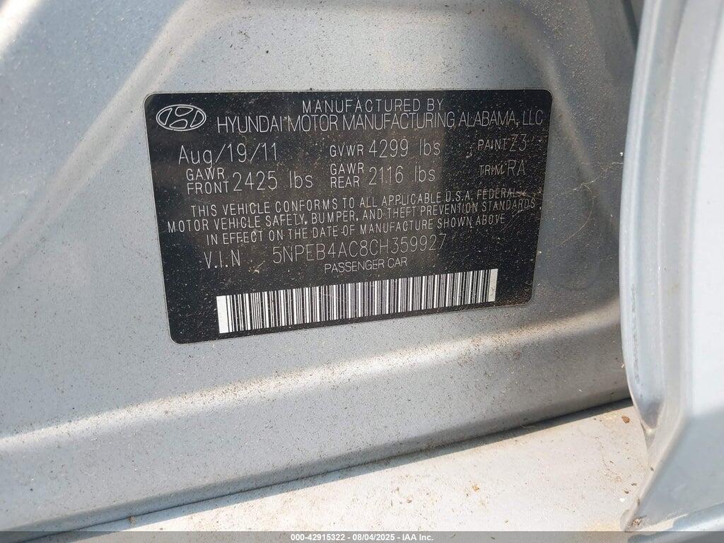 5NPEB4AC8CH359927 2012 HYUNDAI SONATA photo no. 9