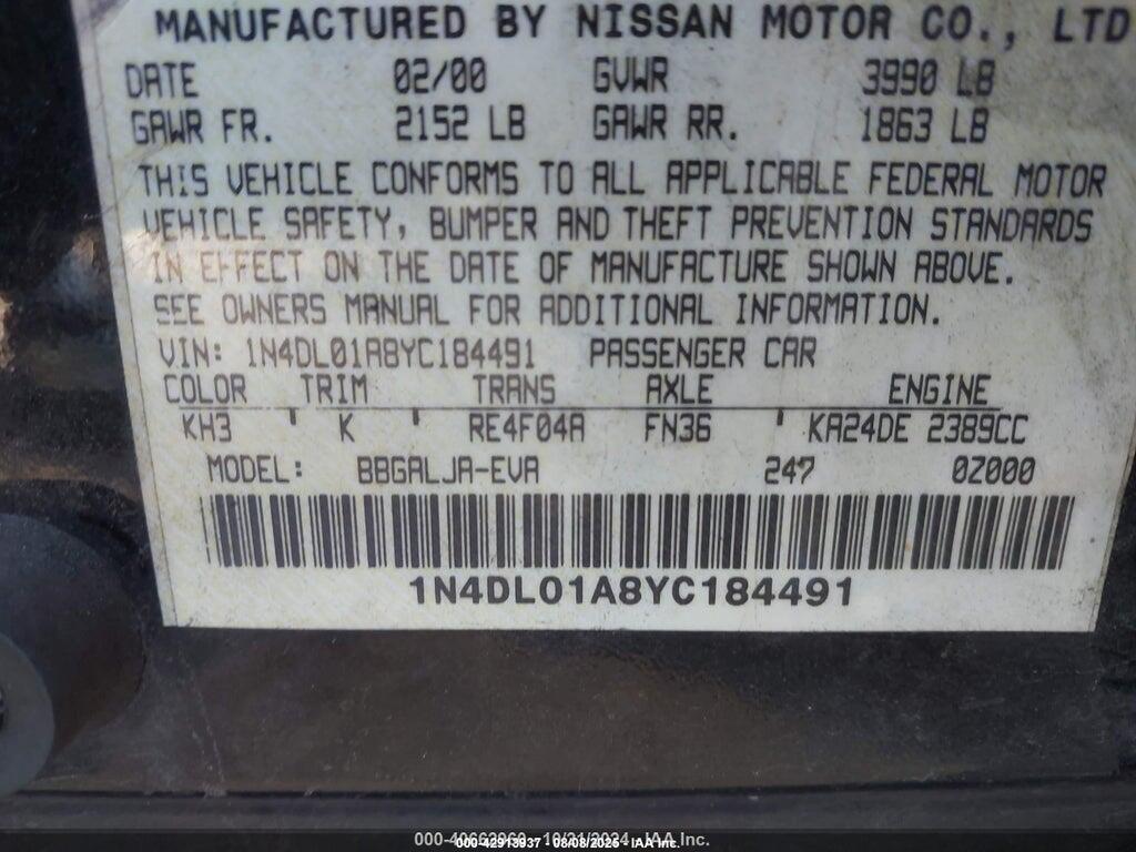 1N4DL01A8YC184491 2000 NISSAN ALTIMA photo no. 9