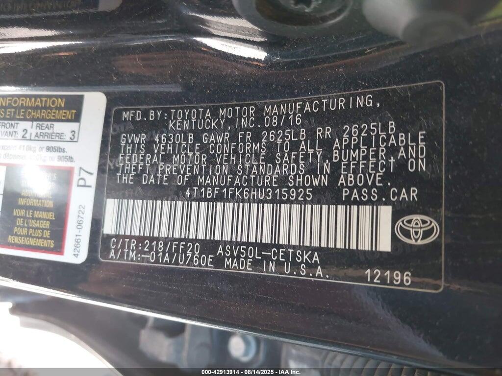 4T1BF1FK6HU315925 2017 TOYOTA CAMRY photo no. 9