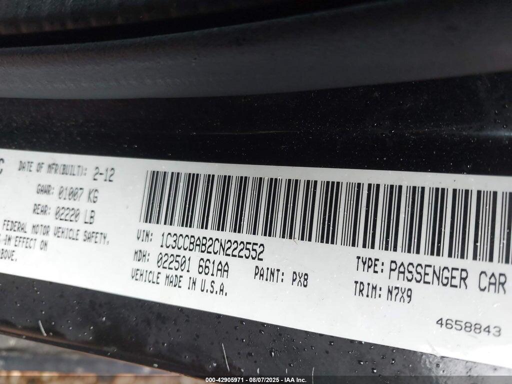 1C3CCBAB2CN222552 2012 CHRYSLER 200 photo no. 9
