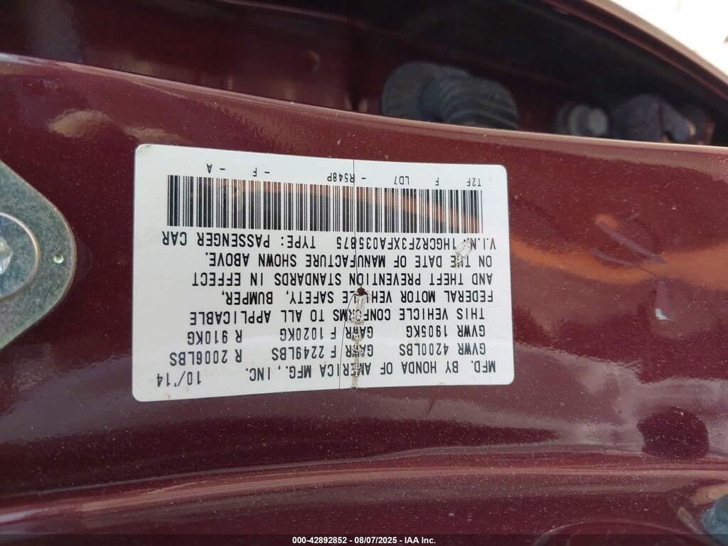 1HGCR2F3XFA035875 2015 HONDA ACCORD photo no. 9