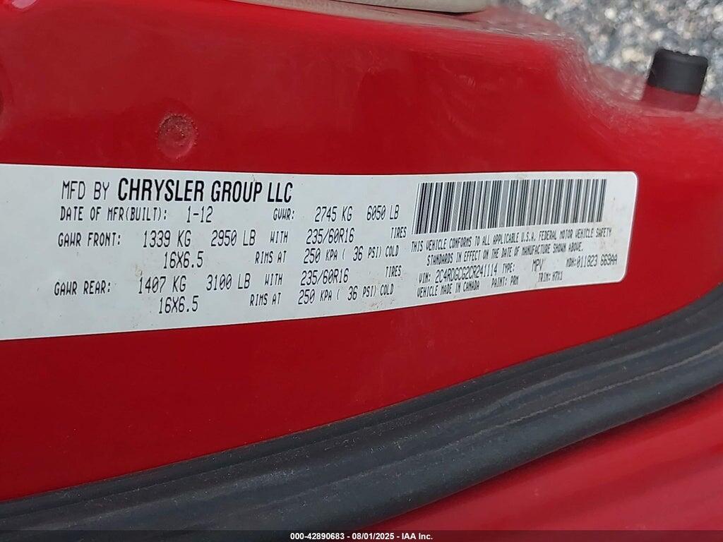2C4RDGCG2CR241114 2012 DODGE GRAND CARAVAN photo no. 9