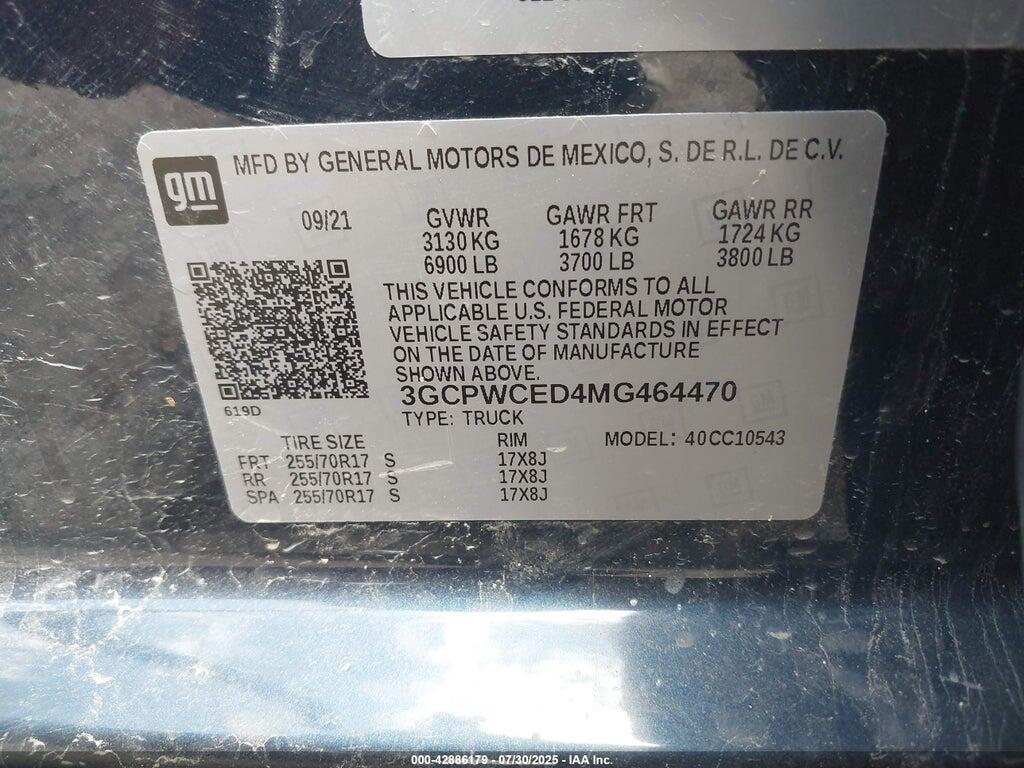 3GCPWCED4MG464470 2021 CHEVROLET SILVERADO 1500 photo no. 9