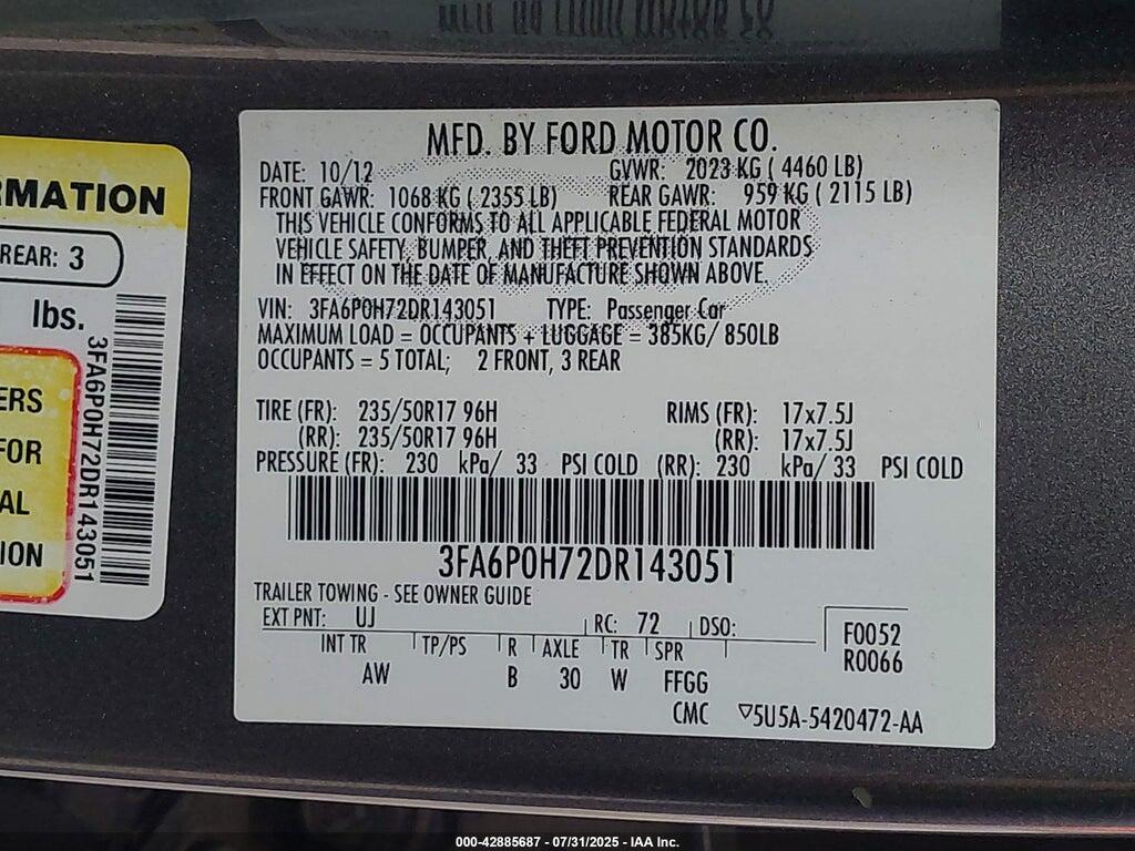 3FA6P0H72DR143051 2013 FORD FUSION photo no. 9