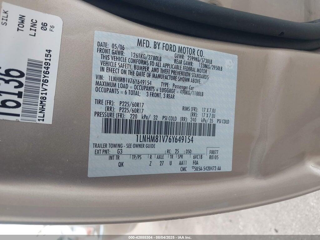 1LNHM81V76Y649154 2006 LINCOLN TOWN CAR photo no. 9