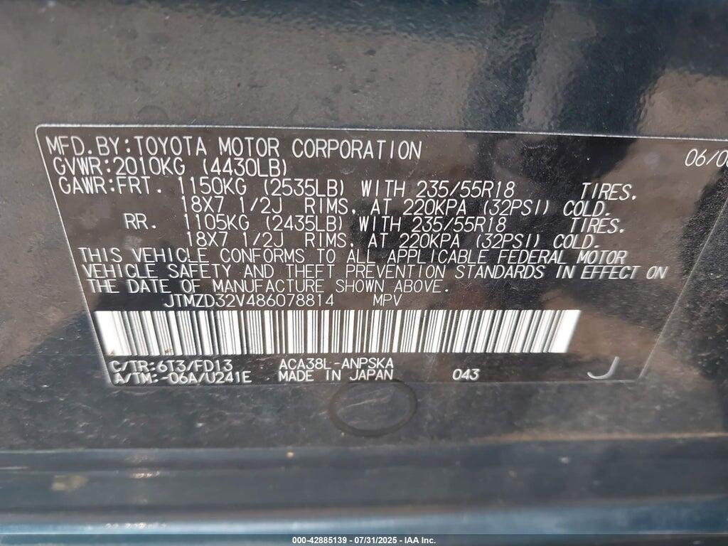 JTMZD32V486078814 2008 TOYOTA RAV4 photo no. 9