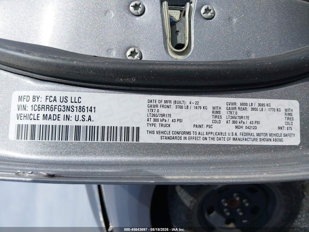 1C6RR6FG3NS186141 2022 RAM 1500 CLASSIC photo no. 9
