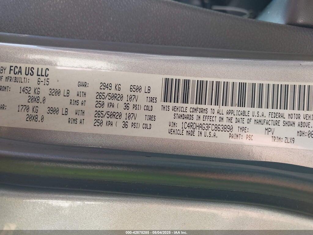 1C4RDHAG3FC863890 2015 DODGE DURANGO photo no. 9