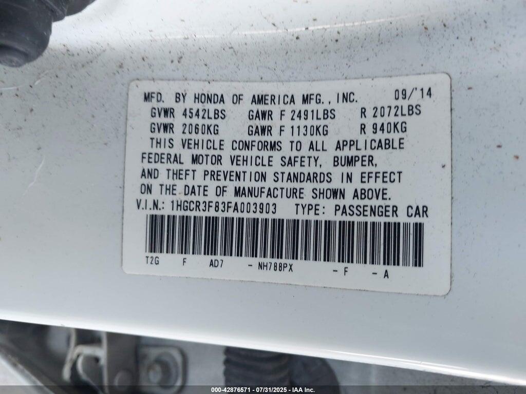 1HGCR3F83FA003903 2015 HONDA ACCORD photo no. 9