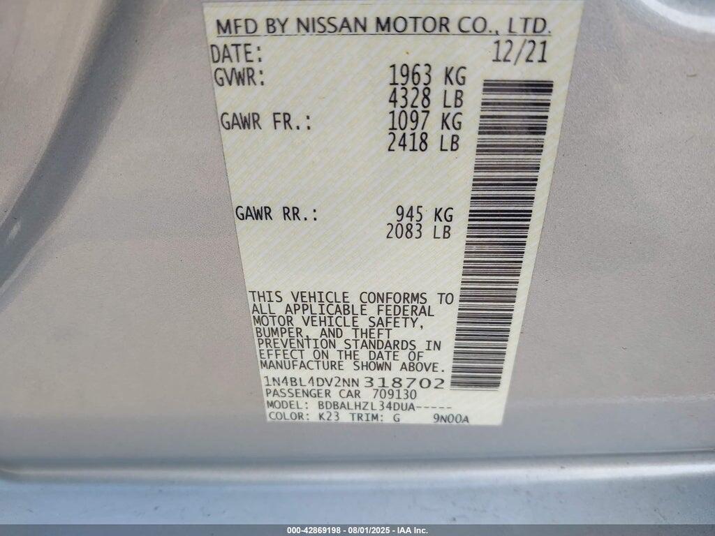 1N4BL4DV2NN318702 2022 NISSAN ALTIMA photo no. 9