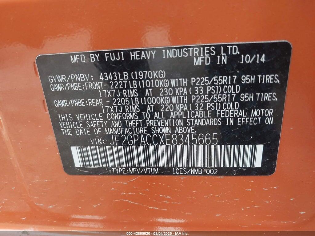 JF2GPACCXE8345665 2014 SUBARU XV CROSSTREK photo no. 9