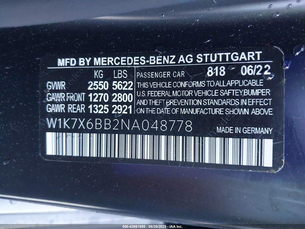 W1K7X6BB2NA052751 2022 MERCEDES-BENZ AMG GT 53 4-DOOR COUPE photo no. 9