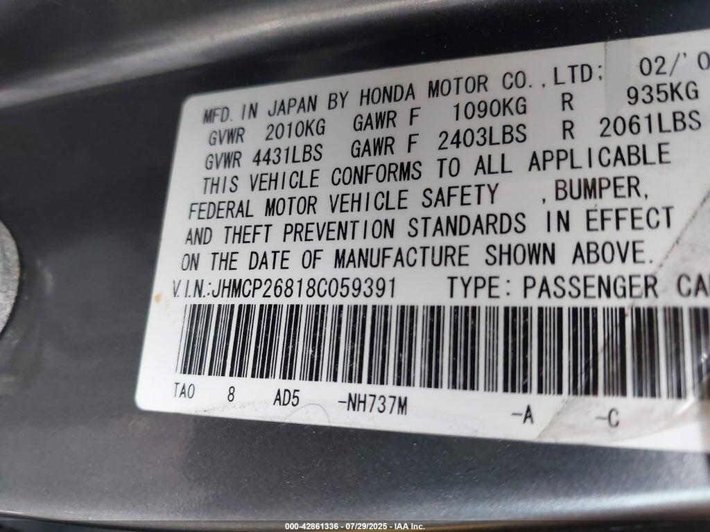 JHMCP26818C059391 2008 HONDA ACCORD photo no. 9