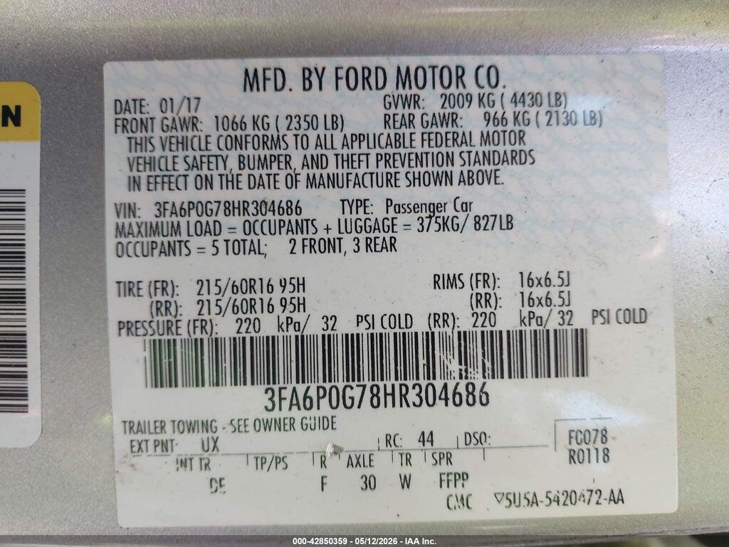 3FA6P0G78HR304686 2017 FORD FUSION photo no. 9