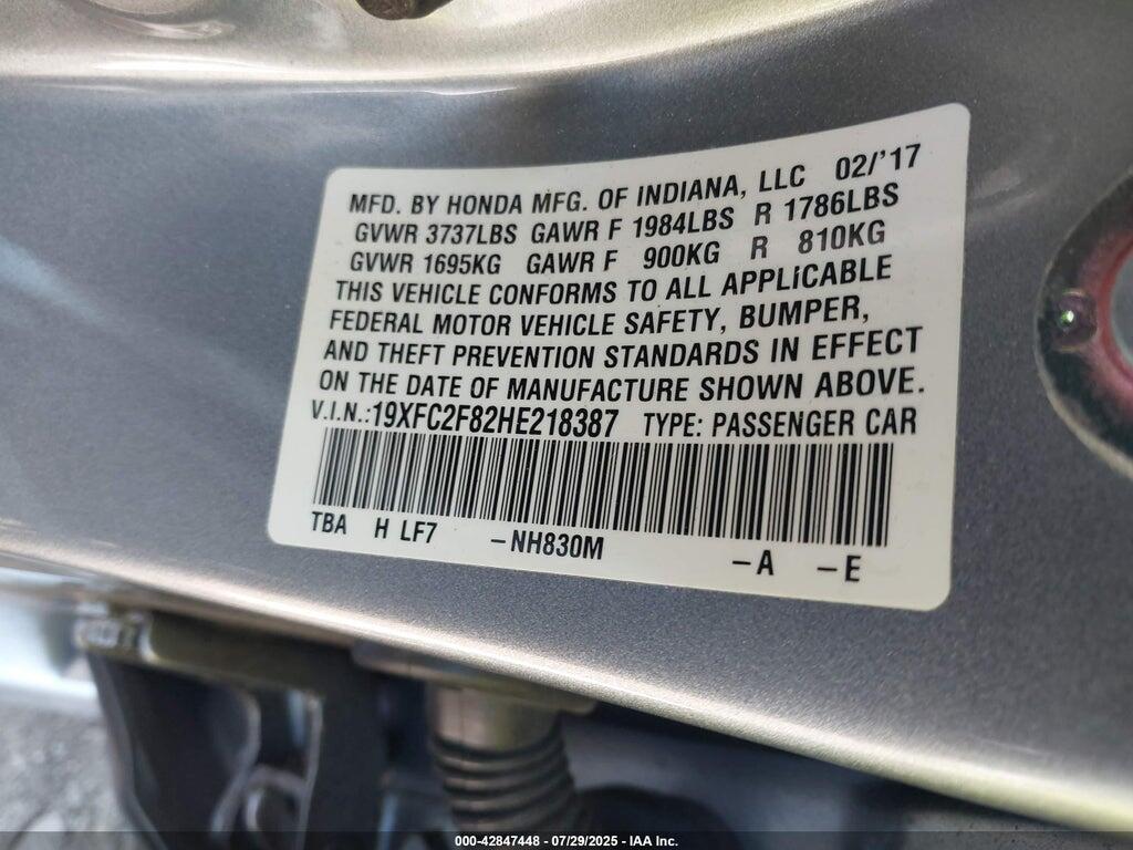 19XFC2F82HE218387 2017 HONDA CIVIC photo no. 9
