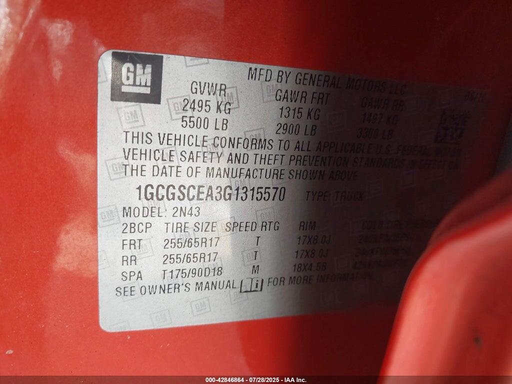 1GCGSCEA3G1315570 2016 CHEVROLET COLORADO photo no. 9