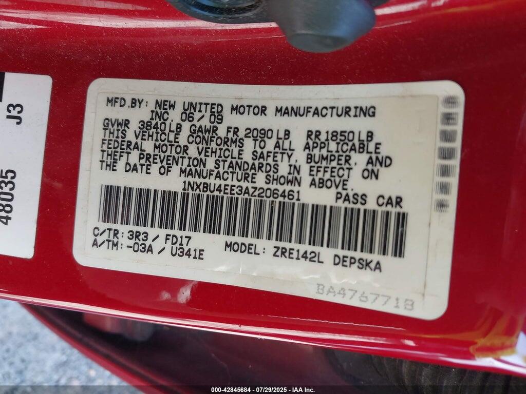 1NXBU4EE3AZ206461 2010 TOYOTA COROLLA photo no. 9