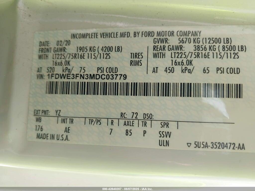 1FDWE3FN3MDC03779 2021 FORD E-350 CUTAWAY photo no. 8
