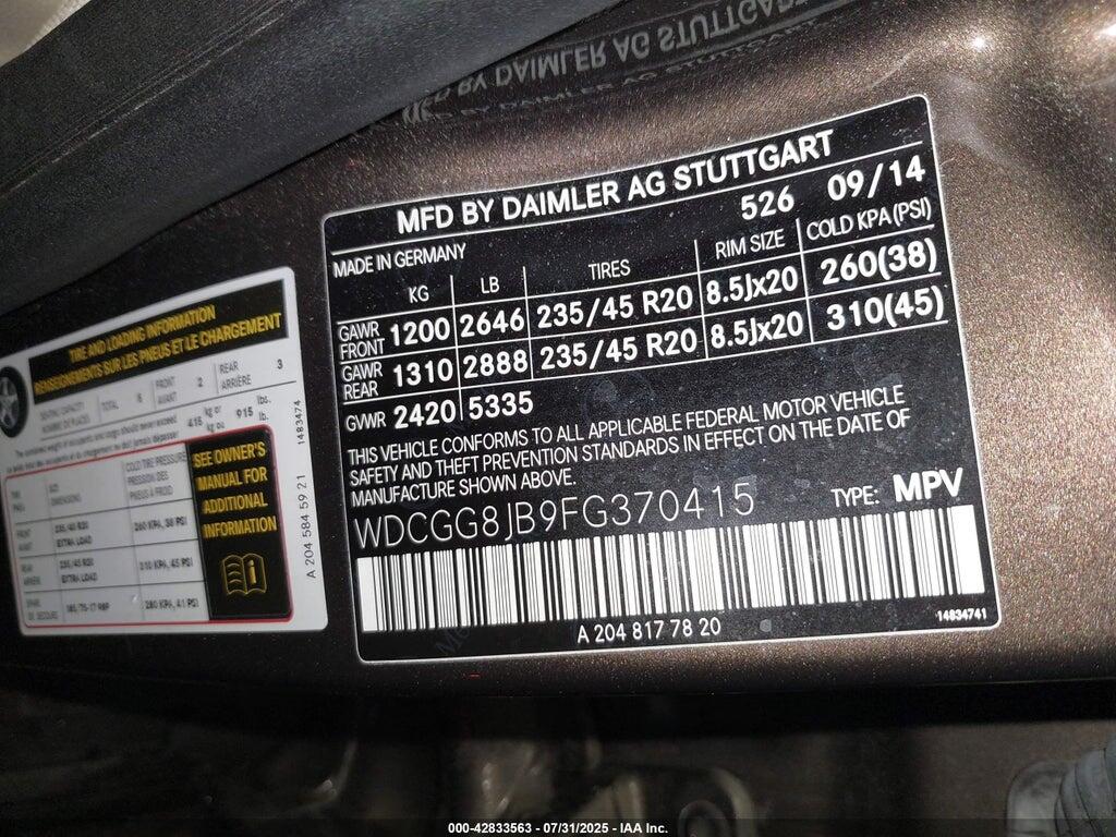 WDCGG8JB9FG370415 2015 MERCEDES-BENZ GLK 350 photo no. 9