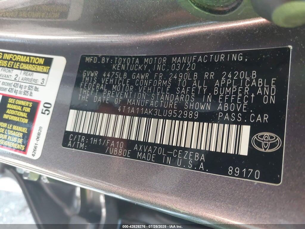 4T1A11AK3LU952989 2020 TOYOTA CAMRY photo no. 9